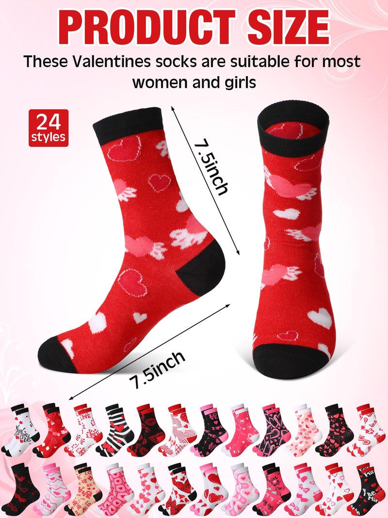 Shinymoon 24 Pairs Valentines Day Socks Bulk for Women Heart Print Holiday Novelty Crew Socks for Valentine Gift - Image 3