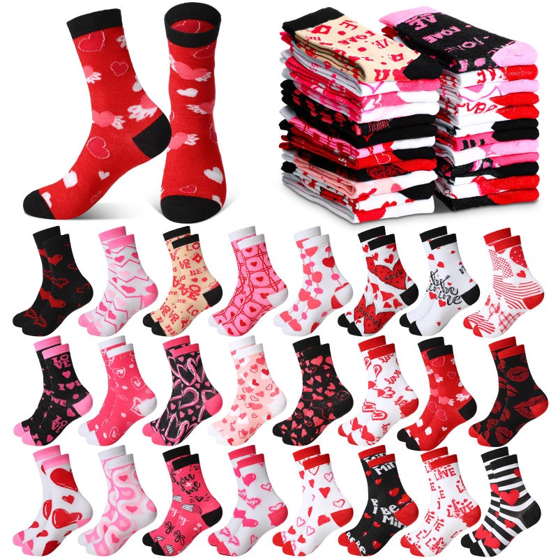 Shinymoon 24 Pairs Valentines Day Socks Bulk for Women Heart Print Holiday Novelty Crew Socks for Valentine Gift - Image 1