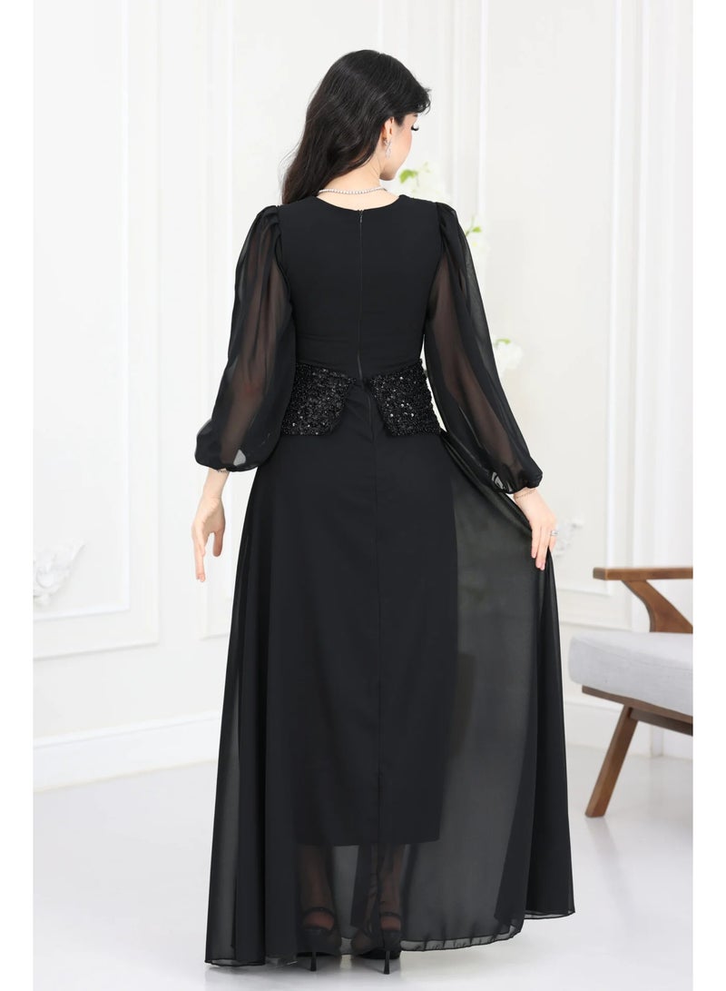 المصمم الحديث فستان سهرة شيفون مطرز ترتر يا هلا بالرقي والفن هذا الفستان الفخم يجسد الأناقة الناعمة والفريدة من براند المصمم الحديث - Image 2