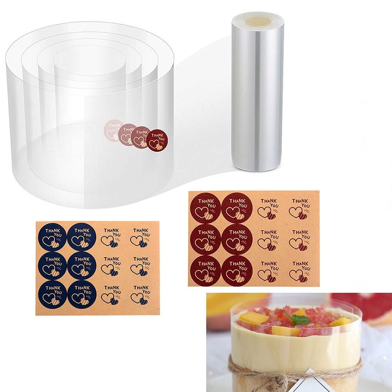 Cake Collars 63 x 394inch Acetate Rolls Clear Cake Strips Transparent Mousse Cake Collar Acetate Sheet for Baking Surrounding Edge Decorating  Bonus with Delicate Stickers