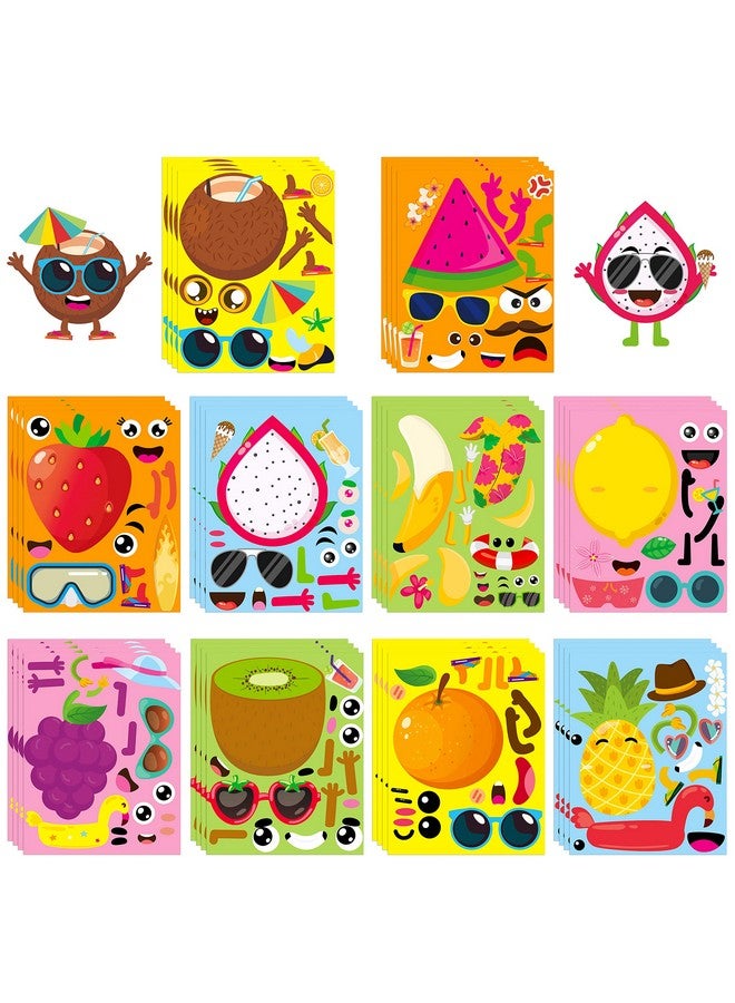 MALLMALL6 40Pcs Make Your Own Fruit Stickers 10 Kinds Cartoon Fruit Summer Hawaii Theme Characters Sticker Diy Dress Up Art Crafts Mixed And Matched Tutti Frutti Party Favors Games Decorations For Kid - Image 1