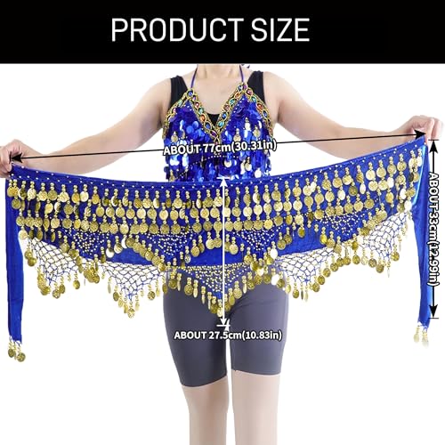 Baisdan 3pcs Belly Dance Scarves, Belly Dance Hip Scarf with Coins, Dancing Skirts for Women, Dancer Outfit Halloween Costume, 3Pack, Red+Blue+Purple - Image 2