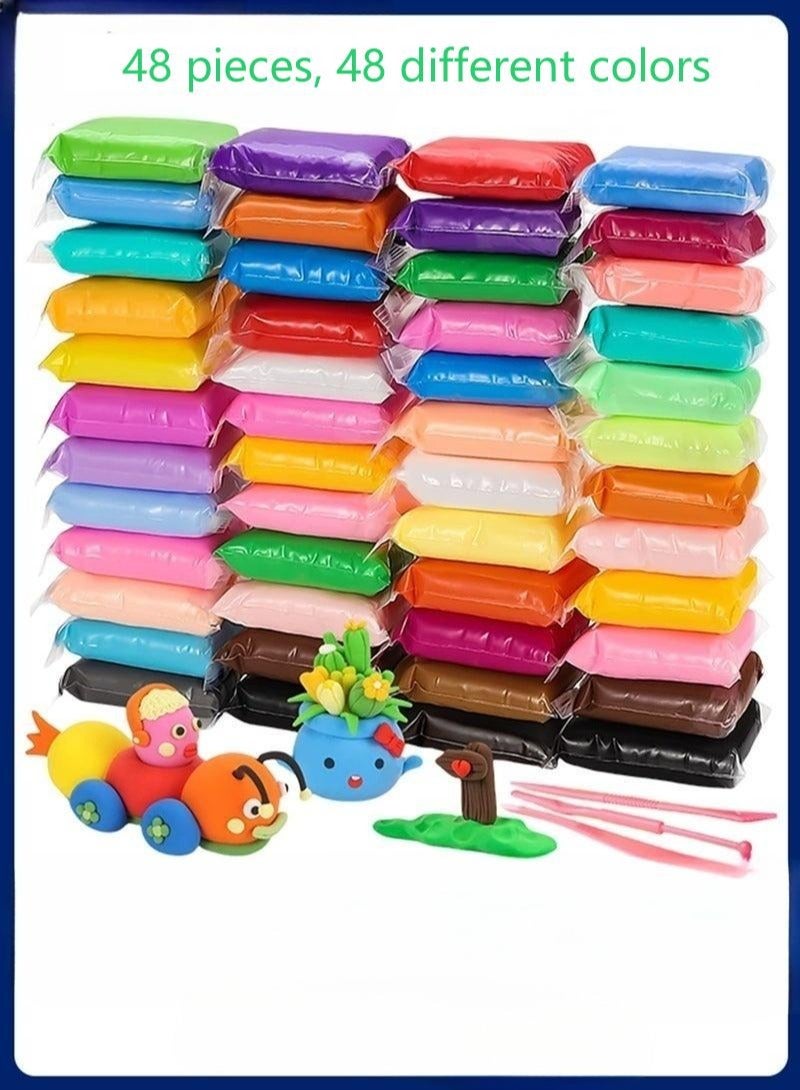LIXADA 48 Colors Plasticine with 3 Sculpting Tools, Air Dry Clay, Modeling Clay Kit, DIY Plasticine for Children Education - Image 1