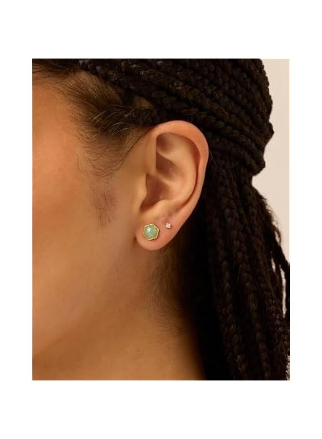 PAVOI 14K Gold Plated Hexagon Gemstone Stud Earrings for Women | Natural Birthstone Earring Pair - Image 2