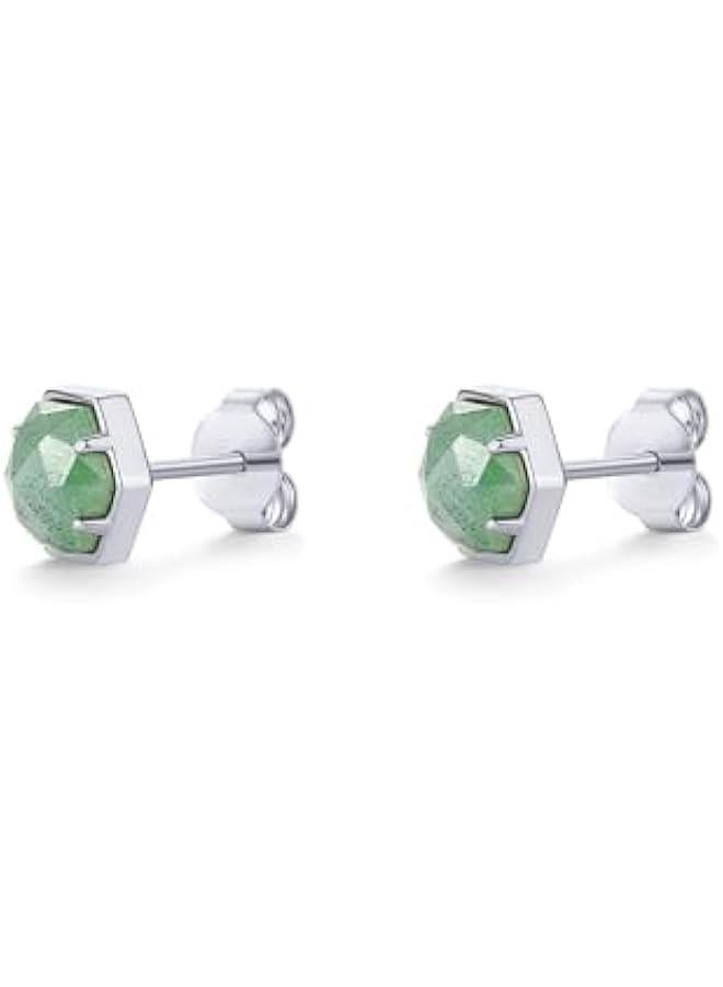 PAVOI 14K Gold Plated Hexagon Gemstone Stud Earrings for Women | Natural Birthstone Earring Pair - Image 3