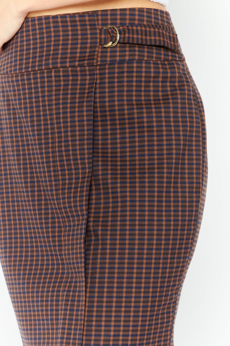 DKNY Women Gingham Pattern Pencil Skirt, Brown Combo - Image 3