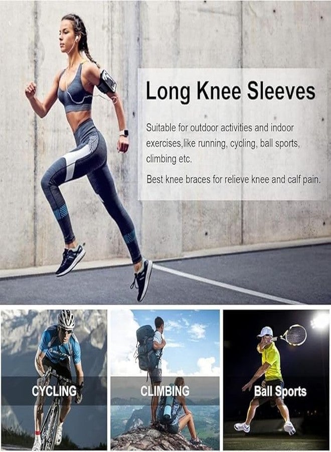 QTM 3D Long Knee Brace Compression Full Sleeve Support For Men And Women (Green,Pair) Nylon Anti Slip Calf Support For Pain Relief Socks For Full Leg Knee Support (Green, XL) - Image 3