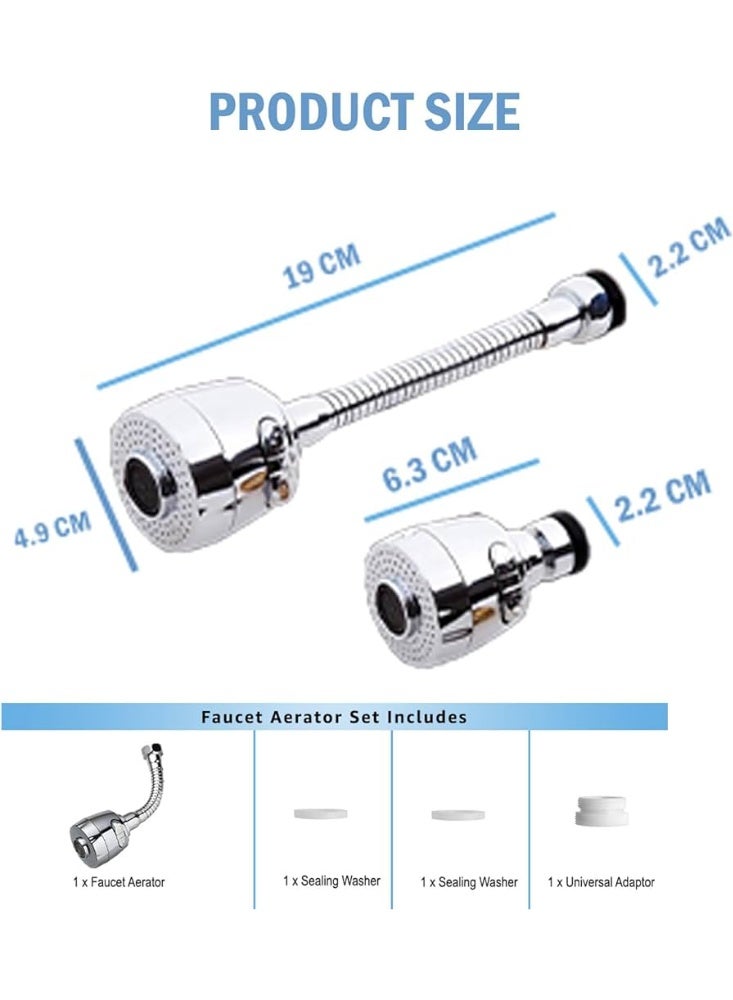 Colro Global 360° Flexible Kitchen Faucet Extension Aerator - 2-Mode Adjustable Turbo Spray Nozzle, Splash-Proof Universal Tap Extender with Stainless Steel Hose for Kitchen Sinks, Chrome - Image 4