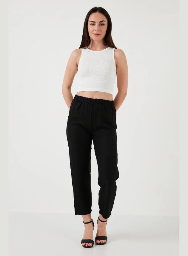 ليلا بنطلون نسائي ليلا بخصر مطاطي بنمط الكتان