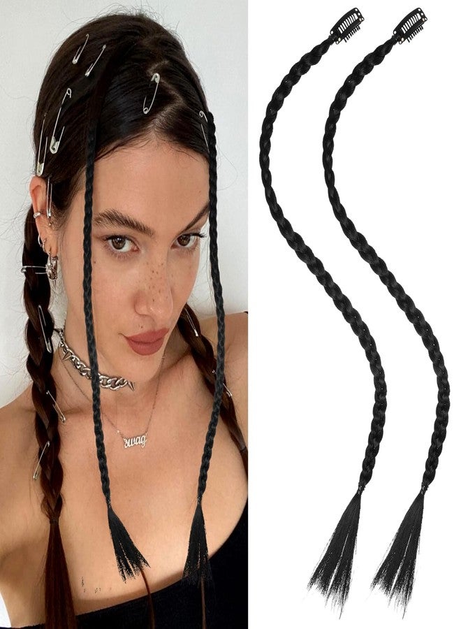 KALLORY 2pcs Braid Hair Extensions Clip in Braid Long Braiding Hair Extension f Straight Synthetic Hairpieces for Daily Use Party Styling - Image 1