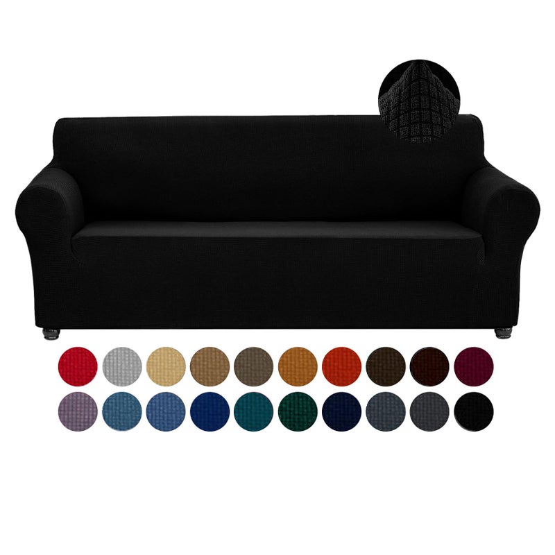 Joccun Stretch Couch Cover Slipcovers, 1-Piece Sofa Covers for 3 Cushion Couch Spandex Jacquard Washable Furniture Protector Cover for Living Room,Kids,Pets(Sofa,Black) - Image 1