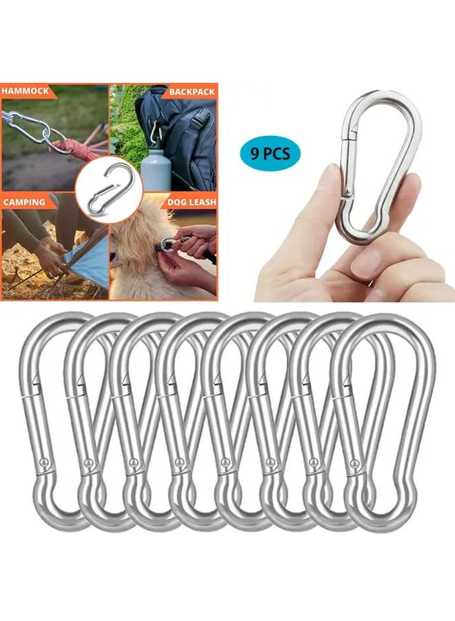 9Pcs 3.15 Inch Heavy Duty Stainless Steel Spring Snap Hooks Quick Connect Clips Secure Locking - Image 1