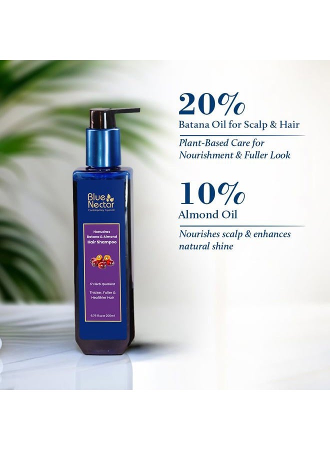 Blue Nectar Batana & Almond Hair Shampoo for Thicker & Fuller Hair | Sulphate Free | All Hair Types (17 Herbs, 200ml) - Image 3
