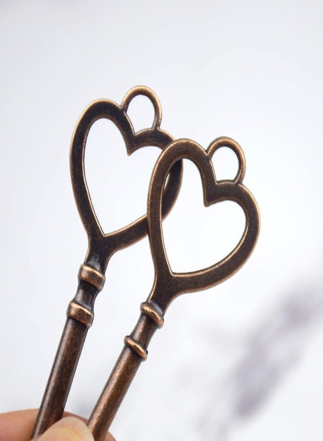 Makhry 30pcs Wedding Party Favor Heart Shape Retro Skeleton Keys Jewelry Making Charms Decorative Craft Keys(Copper 02) - Image 2