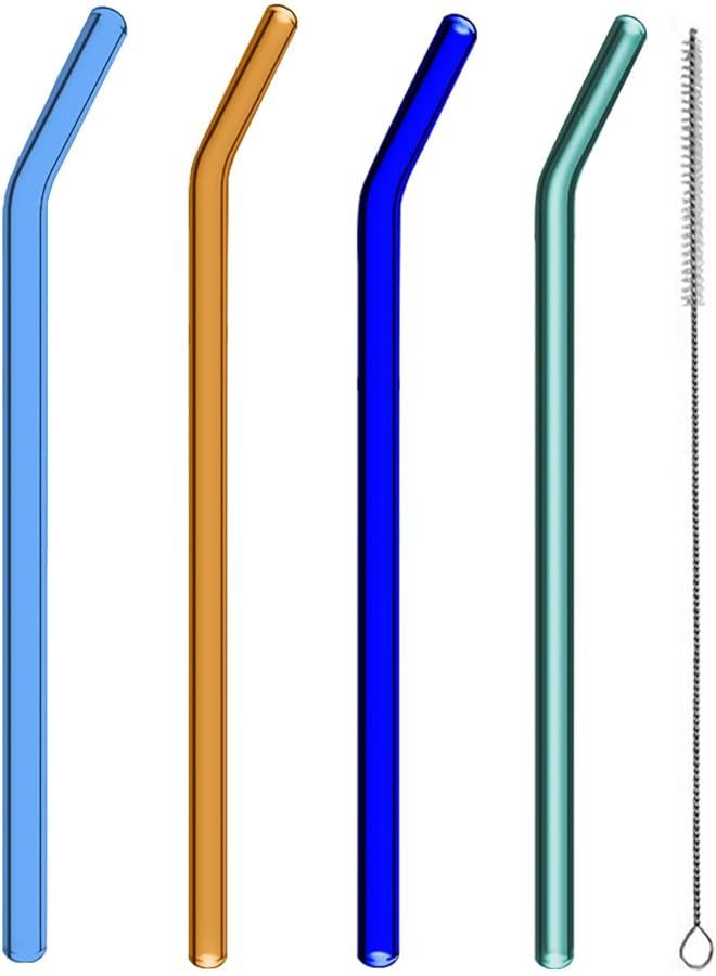 إي سي في في طقم شفاطات زجاجية ملونة 5 قطع 4 × ماصات 1 × فرشاة صحية وصديقة للبيئة مناسبة للشرب اليومي وعصير الخبز - Image 1