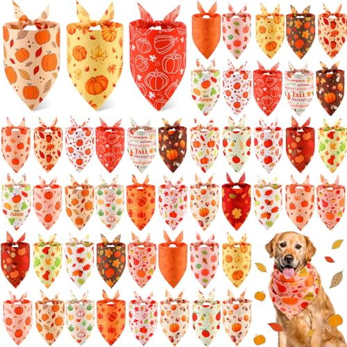 Abbylike 50 Pcs Fall Thanksgiving Dog Bandanas Bulk Pumpkin Bandanas for Dogs Triangle Kerchief Bibs Scarf for Pets Autumn Costume Photo Props Accessories Pet Shops 25 Styles 315 x 217 x 217 - Image 1