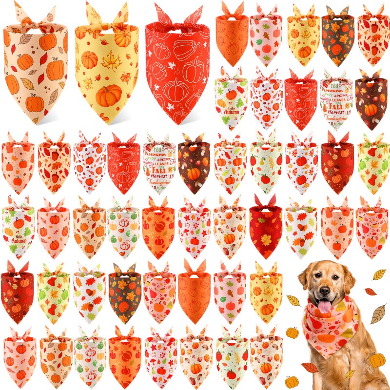 Abbylike 50 Pcs Fall Thanksgiving Dog Bandanas Bulk Pumpkin Bandanas for Dogs Triangle Kerchief Bibs Scarf for Pets Autumn Costume Photo Props Accessories Pet Shops 25 Styles 315 x 217 x 217 - Image 2