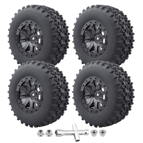 CrazyHobby PreGlued 110 RC Short Course Truck Wheels and Tires Combo 12mm Hex Compatible with Traxxas Slash 4X4 BL2S Losi Tenacity Redcat BlackoutSet of 4 - Image 1