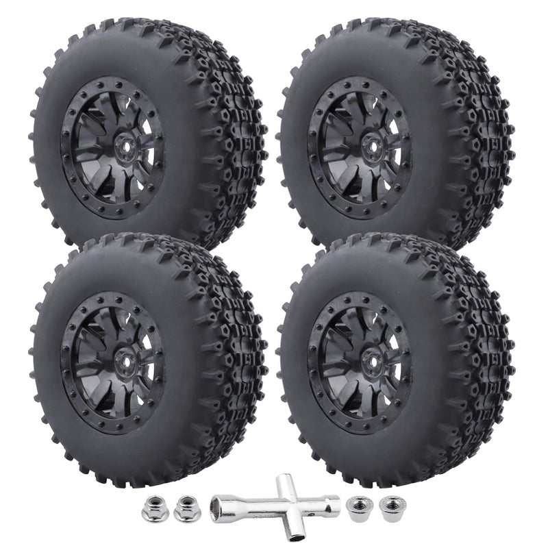 CrazyHobby PreGlued 110 RC Short Course Truck Wheels and Tires Combo 12mm Hex Compatible with Traxxas Slash 4X4 BL2S Losi Tenacity Redcat BlackoutSet of 4 - Image 3