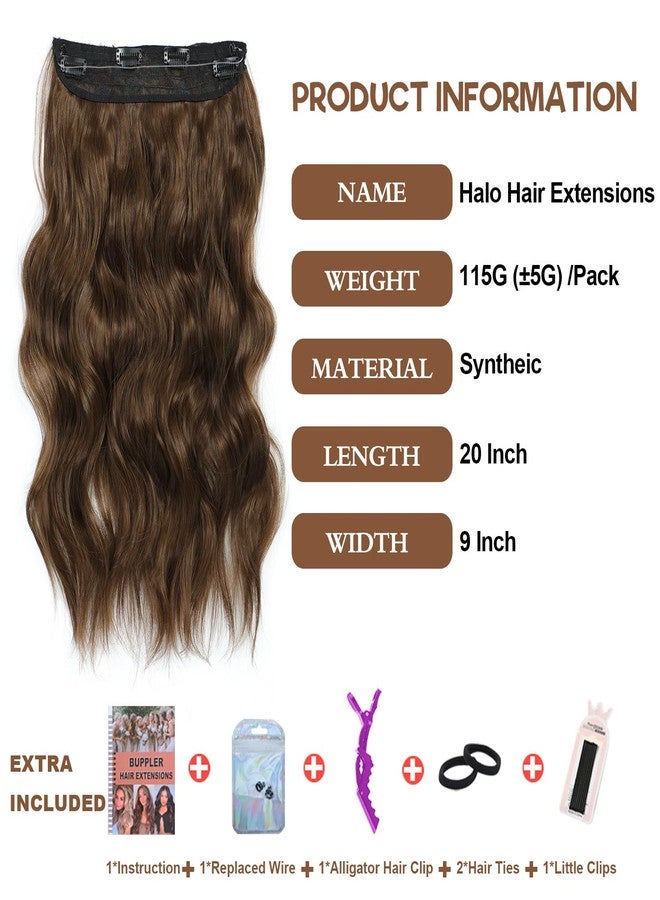 BUPPLER وصلات شعر هالو من بابلِر، طول 20 بوصة، وصلات شعر سلكية غير مرئية، قابلة للتعديل، شعر طويل مموج، مصنوعة من مواد صناعية مطورة، مزودة بأربعة مشابك تثبيت آمنة، لون بني متوسط. - Image 3