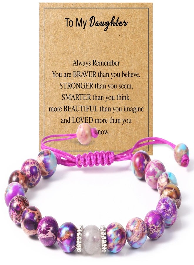 Lamyba Daughter Gifts from Mom and Dad, Natural Stone Adjustable Bracelet for Women and Teen Girls, Inspirational Birthday Christmas Graduation Valentine’s Day Gift for Daughter - Image 1