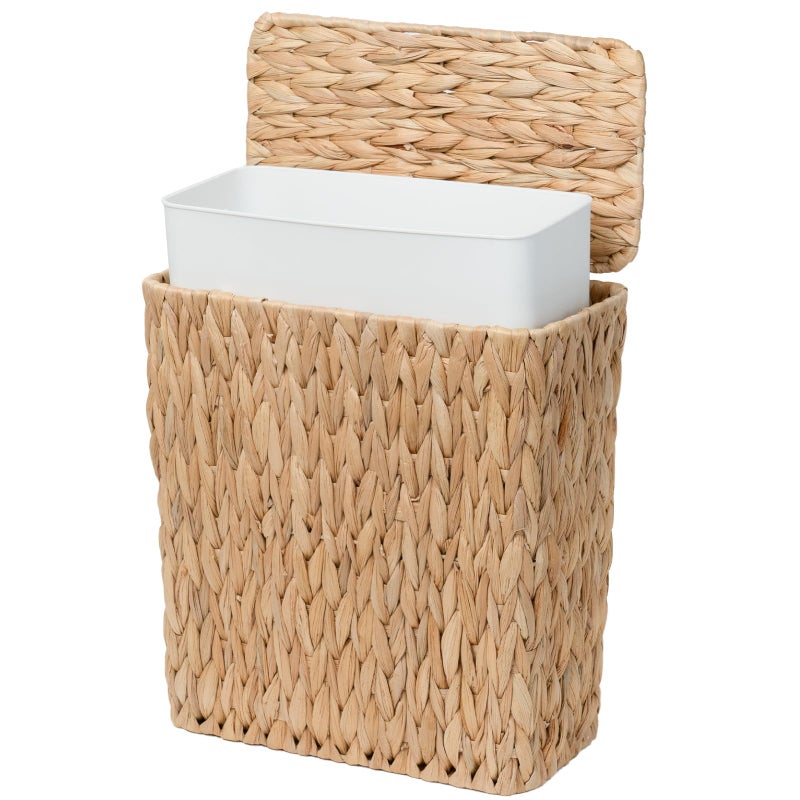 Coeusy 3 Gallon Wicker Trash Can,Small Bathroom Trash Can with Lid,Natural Water Hyacinth Wicker Waste Basket for Bedroom,Toilet,Narrow Garbage Can with Removable Liner - Image 1