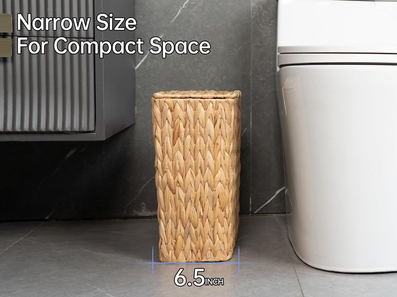 Coeusy 3 Gallon Wicker Trash Can,Small Bathroom Trash Can with Lid,Natural Water Hyacinth Wicker Waste Basket for Bedroom,Toilet,Narrow Garbage Can with Removable Liner - Image 5