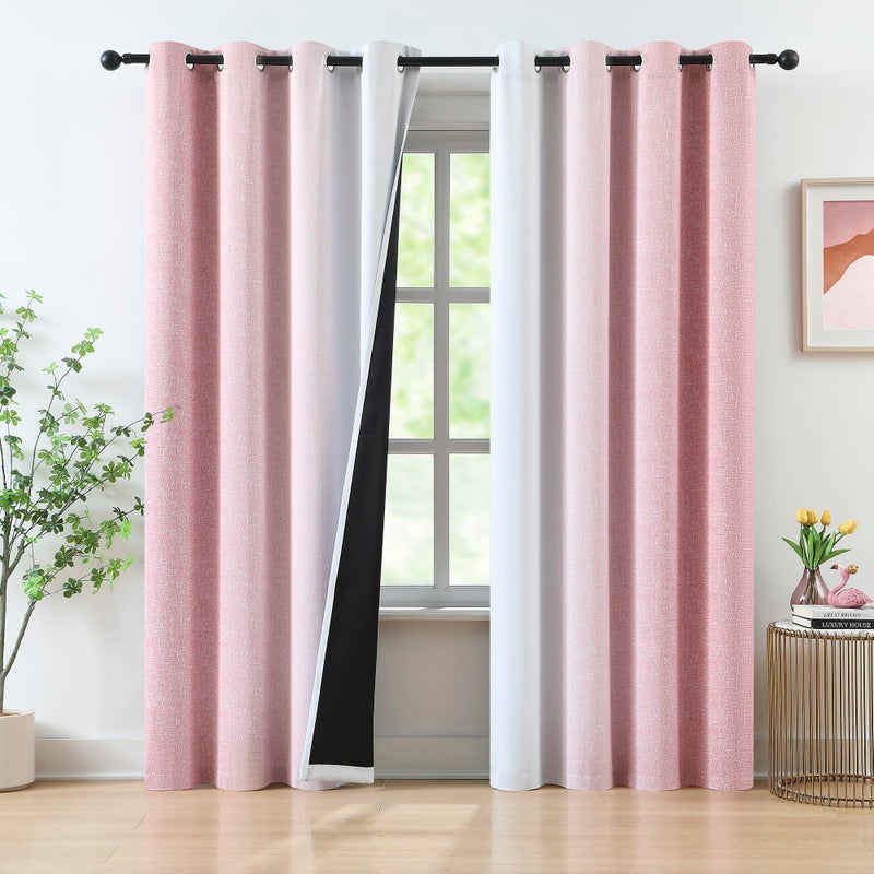 Purainbow Ombre Pink Blackout Curtains 63 Inch Long for Living Room Bedroom, Gradient Thermal Insulated Room Darkening Window Curtain Drapes for Girls Room Decor, Privacy Protect Panels Set of 2, Grommet Top - Image 1