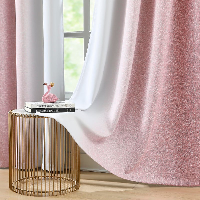 Purainbow Ombre Pink Blackout Curtains 63 Inch Long for Living Room Bedroom, Gradient Thermal Insulated Room Darkening Window Curtain Drapes for Girls Room Decor, Privacy Protect Panels Set of 2, Grommet Top - Image 2