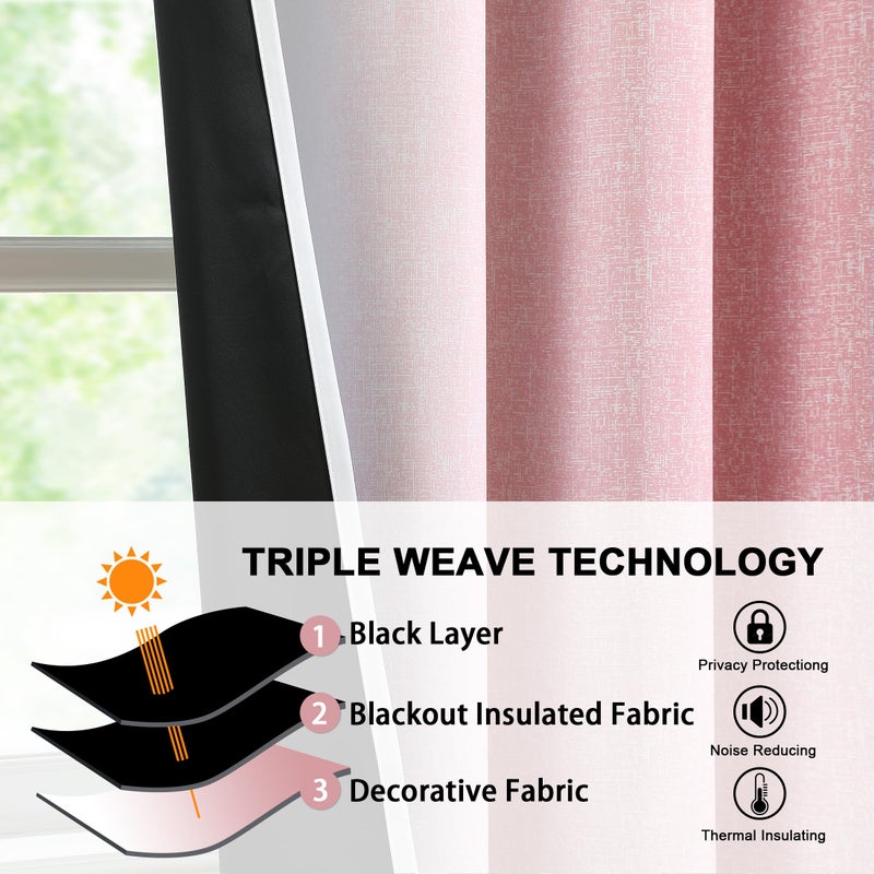 Purainbow Ombre Pink Blackout Curtains 63 Inch Long for Living Room Bedroom, Gradient Thermal Insulated Room Darkening Window Curtain Drapes for Girls Room Decor, Privacy Protect Panels Set of 2, Grommet Top - Image 3