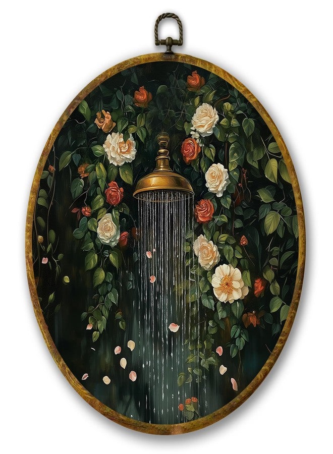 Mcehtle Moody Botanical Shower Bathroom Wall Art Decor, Vintage Wildflowers Floral Cottagecore Framed Canvas Prints 10x10, Flower Bath Round Wall Hanging Artwork Decorations for Bedroom Living Room - Image 1