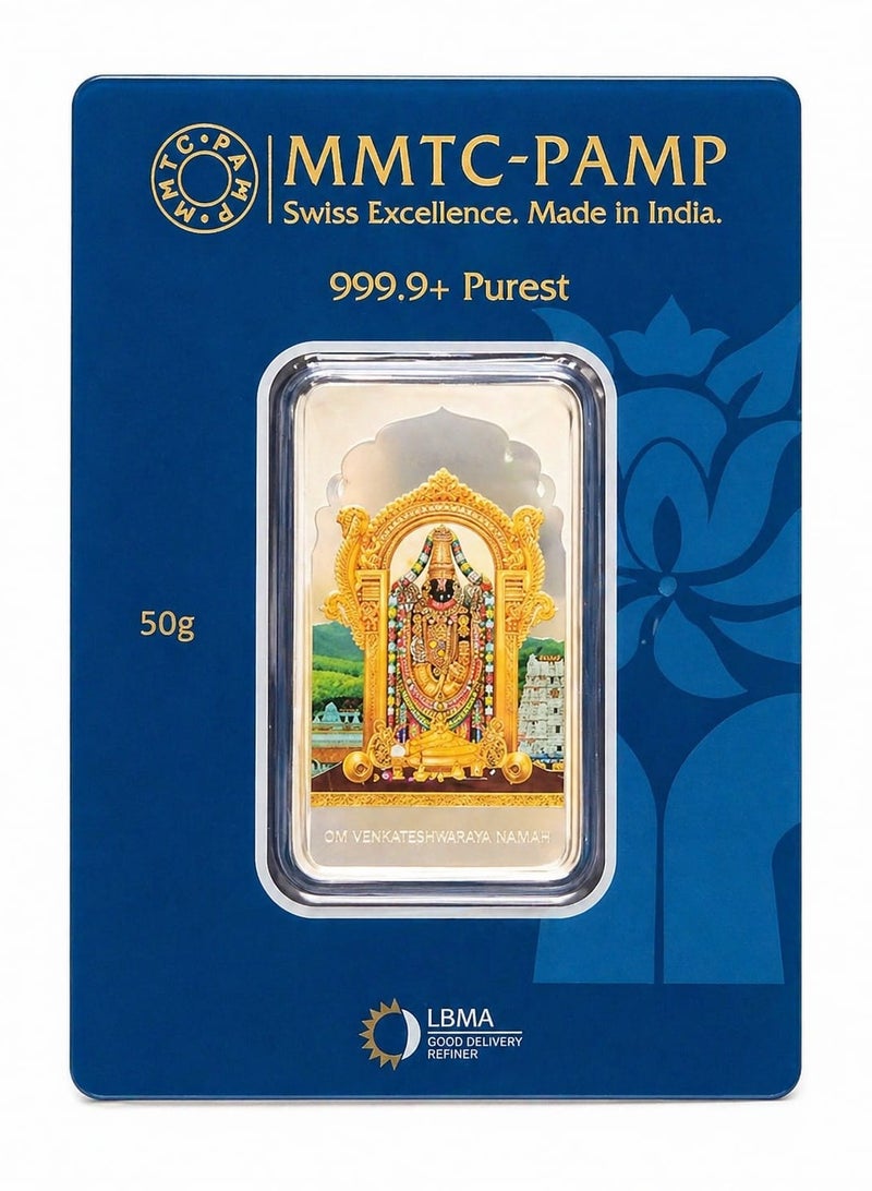 MMTC-PAMP MMTC - بامب الفضة النقية 999 أوم فينكاتيشوارايا نامة 50 جرام بار - Image 1