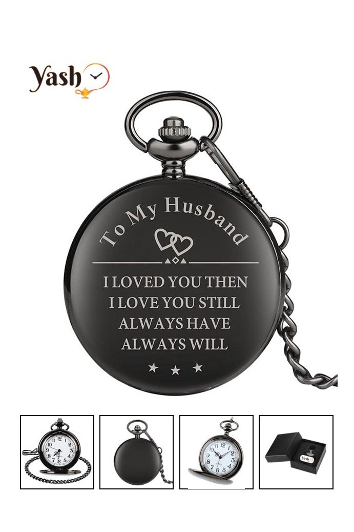 Yash Retro Pocket Watch for Husband I Love You Quartz Timepiece with Chain and Elegant Packaging – A Perfect Gift - Image 1