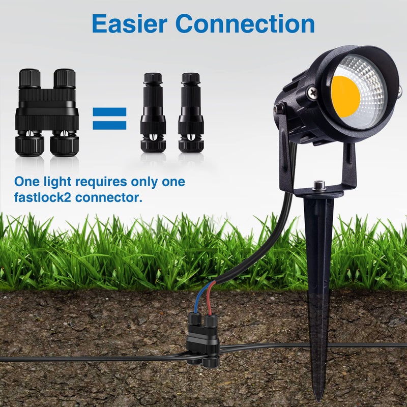 SUNVIE Fastlock2 Low Voltage Wire Connector Landscape Lighting Connectors 12-18 Gauge Waterproof Low Voltage Connectors Outdoor Landscape Wire Connector for Garden Yard Path Lights, 24 Pack - Image 2