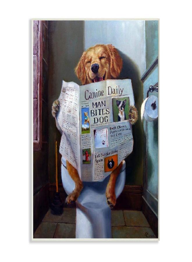 Stupell Industries Dog Reading the Newspaper On Toilet Funny Painting Wall Plaque Art Design By Artist Lucia Heffernan, 10 x 15