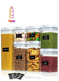 Arabest 7 Pack Airtight Kitchen Storage Organizer, Stackable Boxes Containers with Labels, Cereal & Dry Food Storage Containers for Sugar, Snack, Baking Supplies  - Image 1