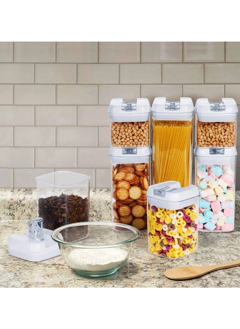 Arabest - 7 Pack Airtight Kitchen Storage Organizer, Stackable Boxes Containers with Labels, Cereal & Dry Food Storage Containers for Sugar, Snack, Baking Supplies - Image 1