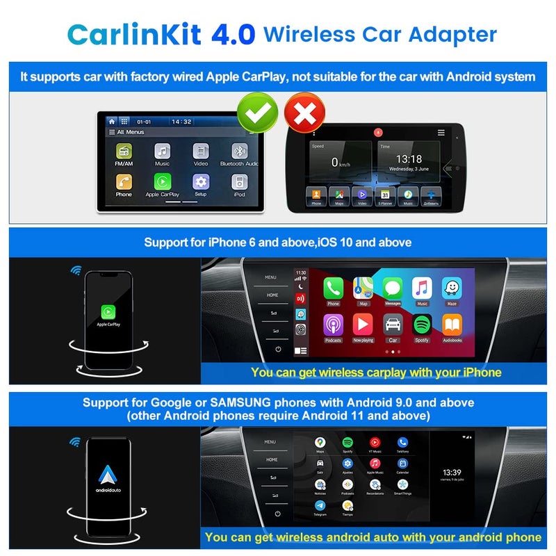 CarlinKit 4.0 CarPlay Wireless Adapter,Android Auto Wireless Dongle for OEM Wired CarPlay Cars,2026 OTA Upgrade-2 in 1,5Ghz WiFi Seamless Auto-Connect,Two Line, CPC200-CP2A for iPhone 6+/Android 11+ - Image 2