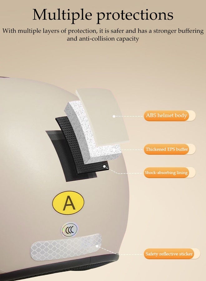 DUNISO 3C Certified Electric Vehicle Helmet，Winter Motorbike Half helmet with Long Goggles，Safe and Comfortable，Breathable, Sturdy and Durable，Unisex，Beige  - Image 4