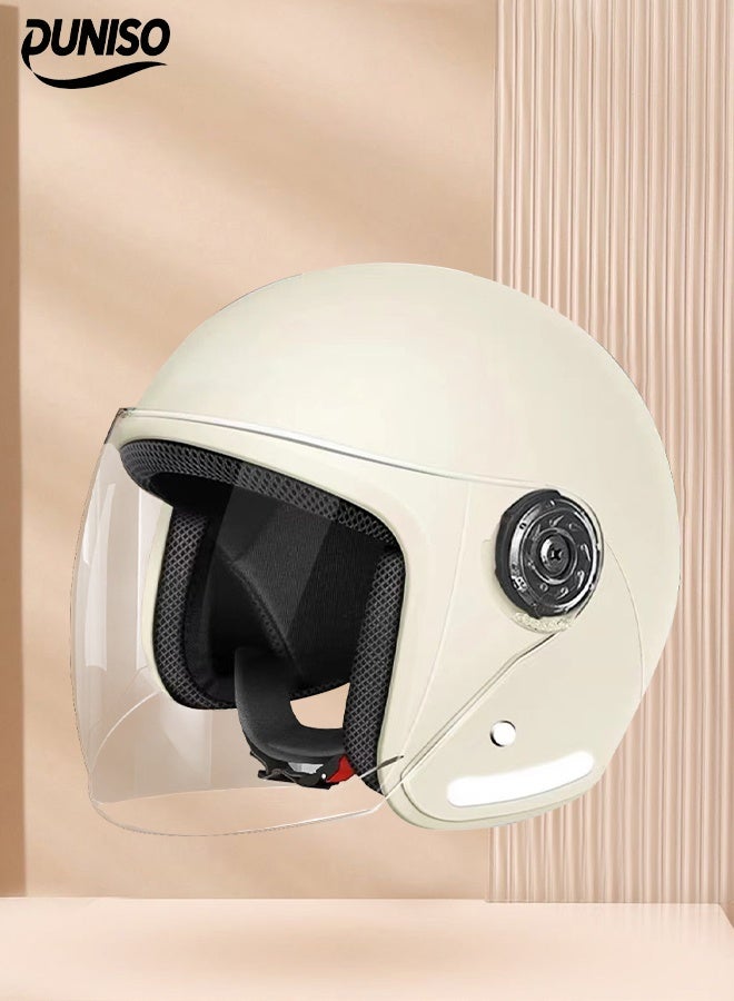DUNISO 3C Certified Electric Vehicle Helmet，Winter Motorbike Half helmet with Long Goggles，Safe and Comfortable，Breathable, Sturdy and Durable，Unisex，Beige  - Image 1