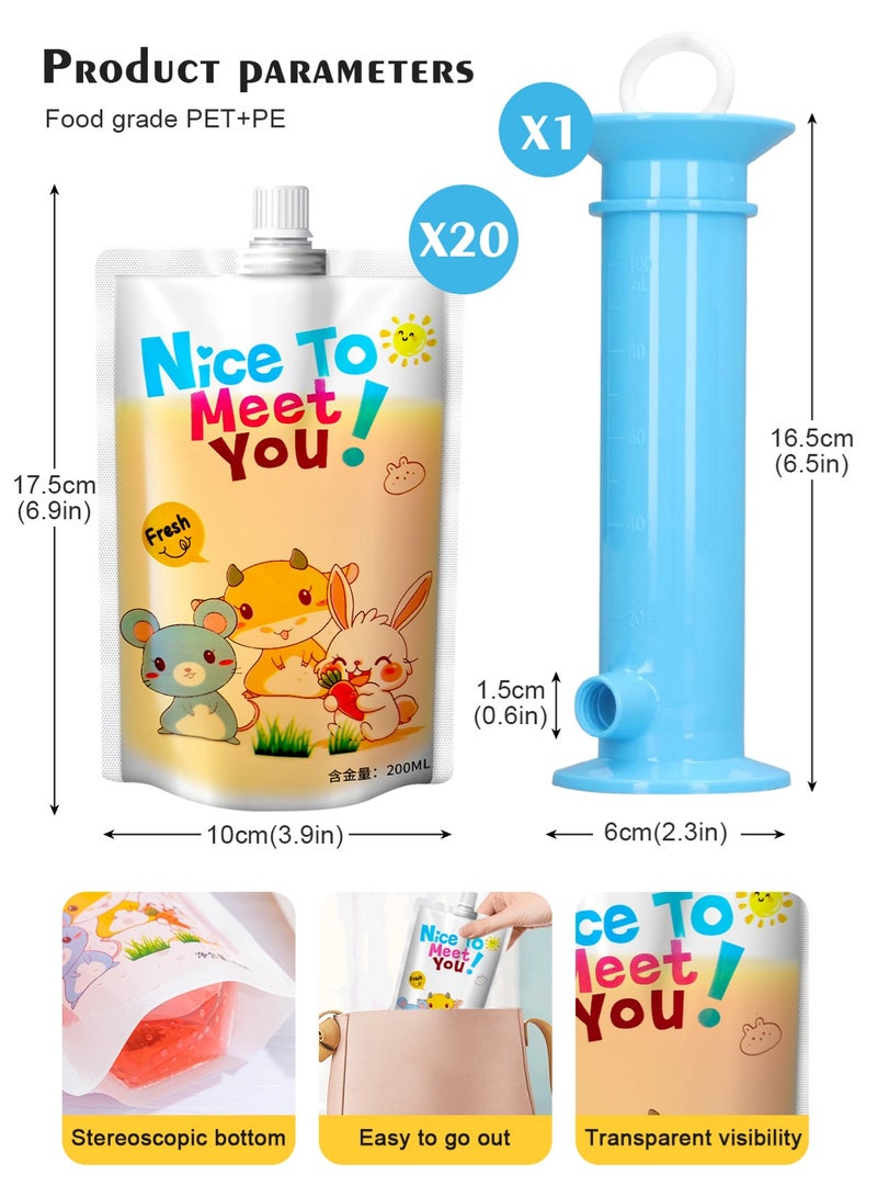 أوربازار مجموعة مكونة من 21 كيسًا لتحضير الطعام للأطفال قابلة لإعادة التعبئة، تتضمن 20 كيسًا محمولًا لتخزين هريس الفاكهة، وصانع طعام للأطفال، وقلمًا وفرشاة للأطفال الصغار - Image 5