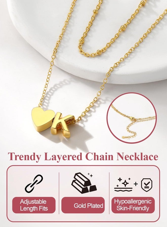 FOCALOOK Initial B Necklace for Women - 14K Gold Plated Double Layered Chain with Heart Charm, Minimalist Personalized Jewelry - Image 4