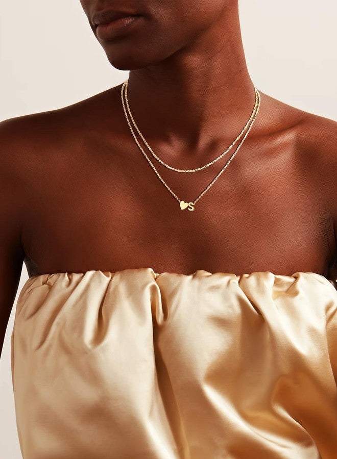 FOCALOOK Initial B Necklace for Women - 14K Gold Plated Double Layered Chain with Heart Charm, Minimalist Personalized Jewelry - Image 3