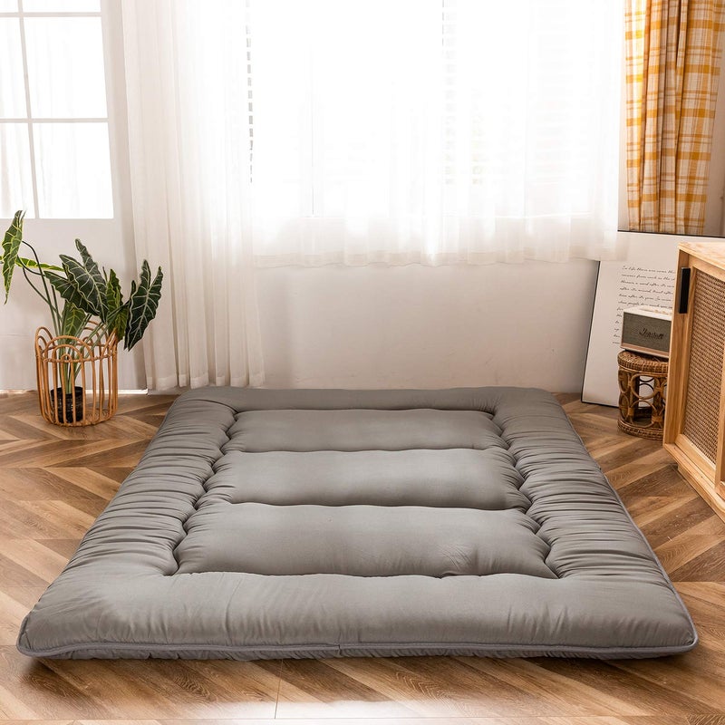 MAXYOYO Japanese Floor Futon Mattress Thicken Tatami Sleeping Pad Foldable Roll Up Dormitory Mat Pad Floor Lounger Pillow Bed Charcoal Grey Double