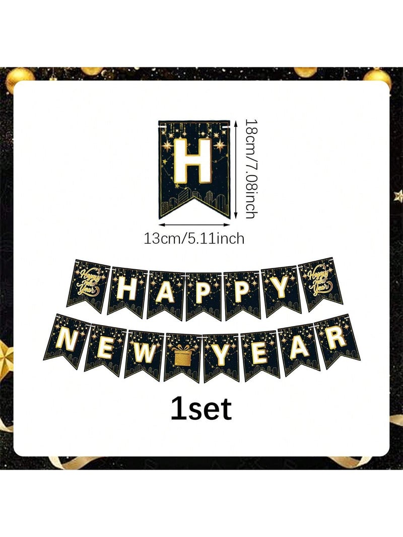 Happy New Year Party Banner Black & Gold – New Year Eve Decoration for Home & Event Celebrations - New Year 2026 - Image 2