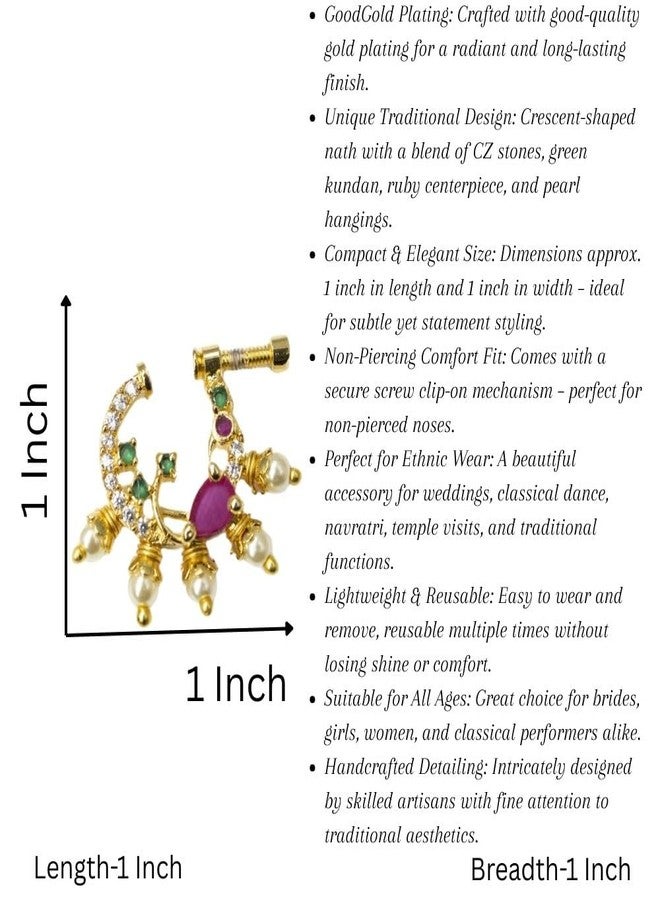 ZEELLO Ethnic Gold Plated Nath with American Diamond & Pearl | Designer Screw Type Nose Ring for Women - Image 5