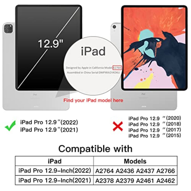 حافظة JETech لجهاز iPad Pro مقاس 12.9 بوصة الجيل السادس/الخامس، موديل 2022/2021، غطاء خلفي صلب رفيع مع غطاء ذكي مع تنبيه/غفو تلقائي (كحلي) - Image 2