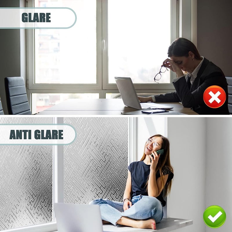 Sun Bird Window Privacy Film Frosted Glass Film Sun Blocking Vinyl Static Cling Window Door Sticker Frosted Window Tinting Film for Home Office (16 X 200 Inch, Geometry Frosted) - Image 5