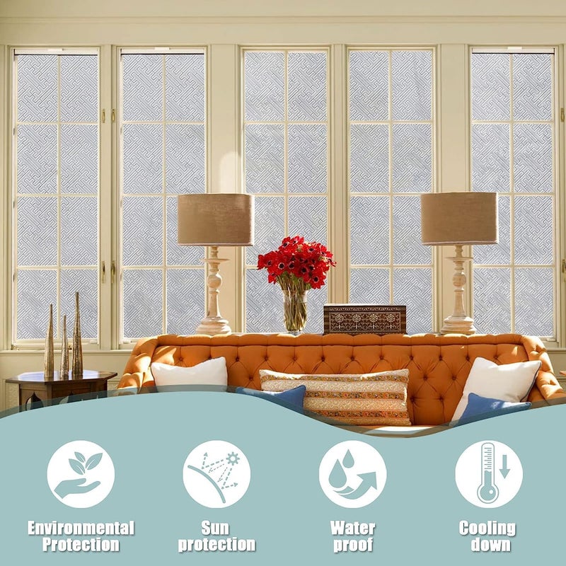 Sun Bird Window Privacy Film Frosted Glass Film Sun Blocking Vinyl Static Cling Window Door Sticker Frosted Window Tinting Film for Home Office (16 X 200 Inch, Geometry Frosted) - Image 2