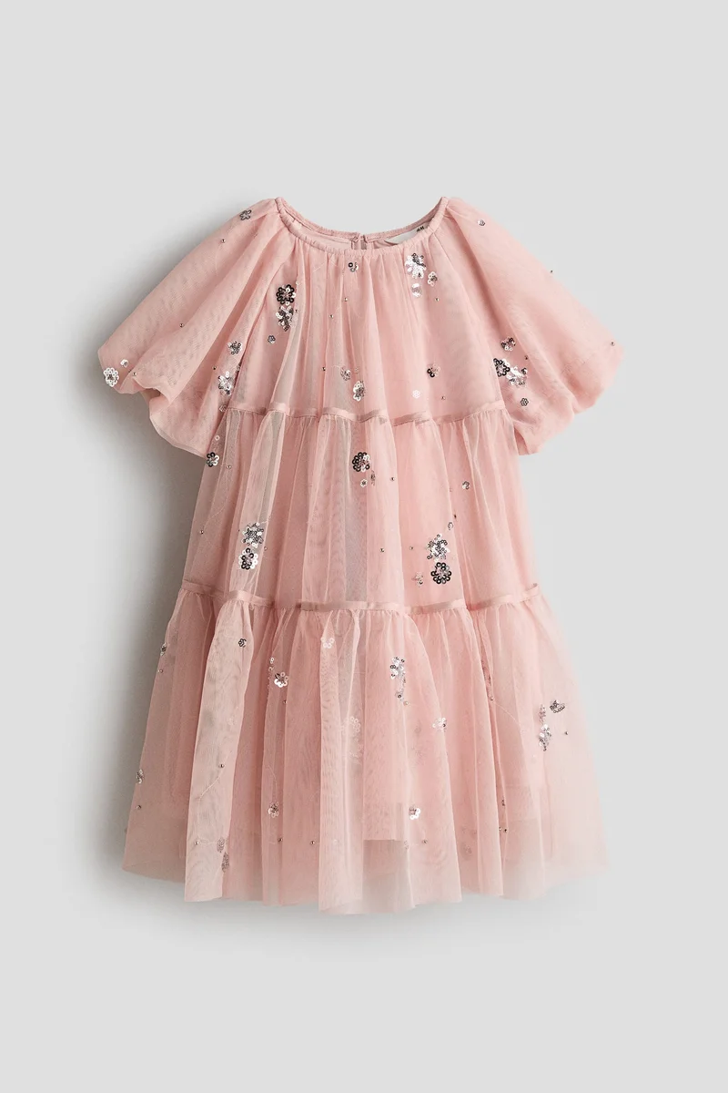 اتش اند ام فستان من التول مزين بالترتر اللامع